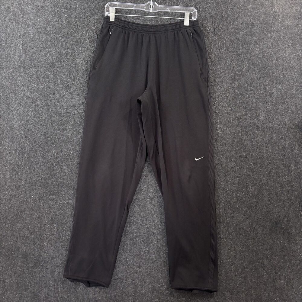 Vintage Nike Track Pants Men's Medium Black Dri-Fit Joggers Zip Pockets Running